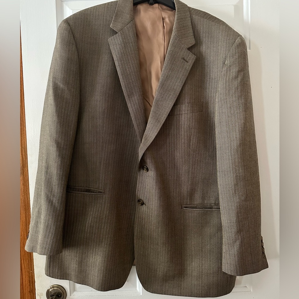 IZOD 100% Wool Tan Herringone‎ Men’s Blazer. Size 48 R.